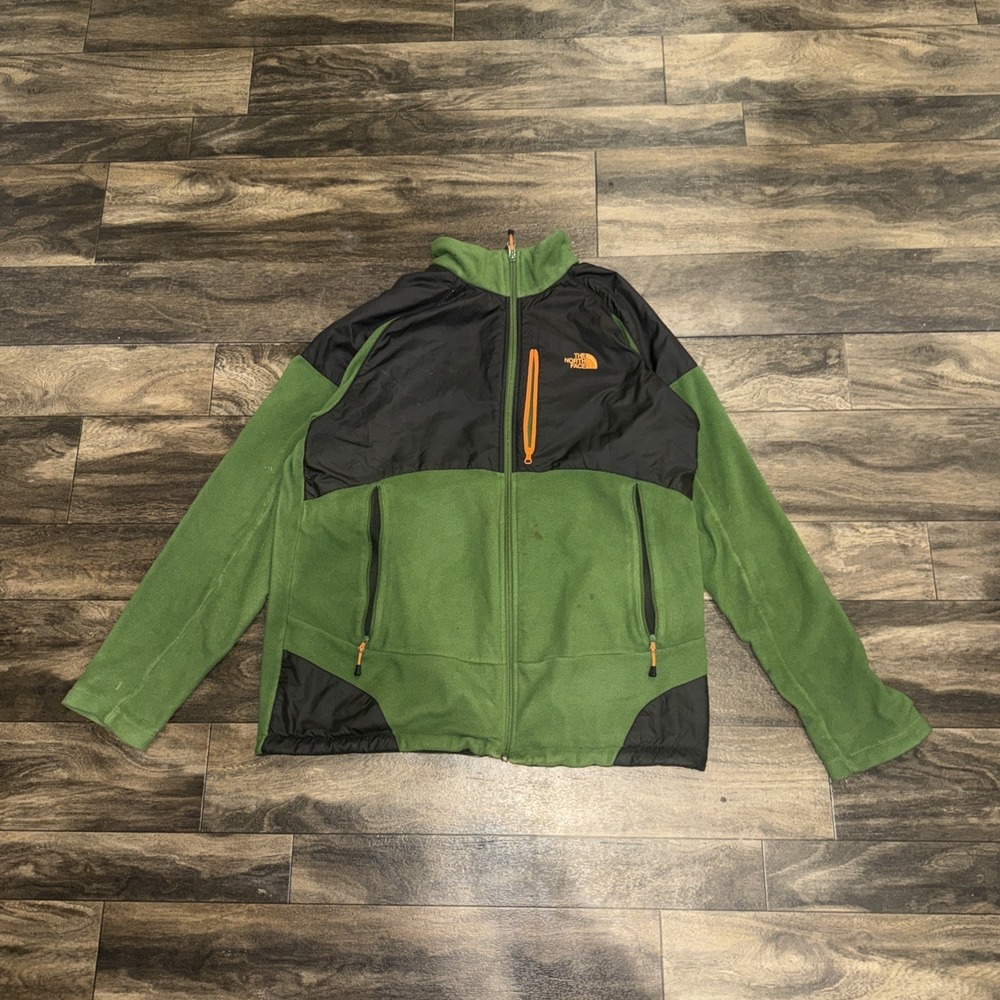 The North Face Fleece Full-Zip Jacket Outdoor Hiking Men's Size L Green Grey